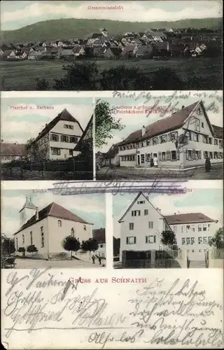Ak Schnait Weinstadt Rems Murr Kreis, Pfarrhof, Rathaus, Gasthaus zum grünen Baum, Kirche