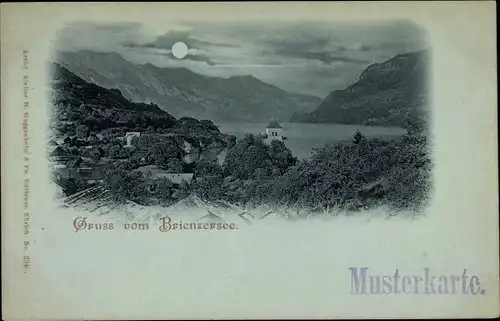 Mondschein Ak Brienz Kanton Bern, Blick über den Brienzersee, Gebirge