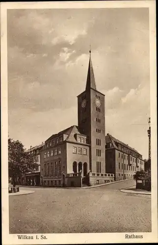 Ak Wilkau Haßlau in Sachsen, Rathaus, Straßenpartie