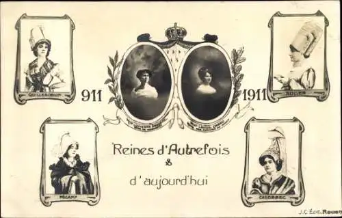 Ak Reines d'Autrefois 1911, Lucienne Anquetil, Louise Chanu, Rouen, Quilleboeuf, Fecamp, Caudebec 