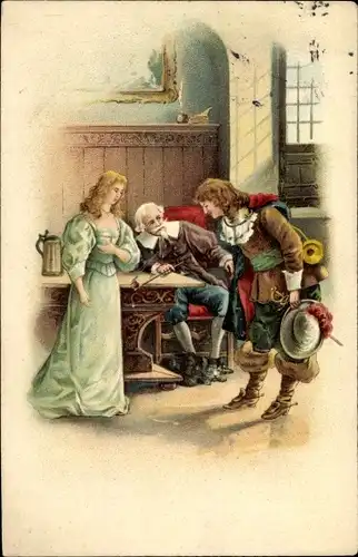 Präge Litho Trompeter von Säckingen stellt sich Familie von Schönau vor, Verbeugung