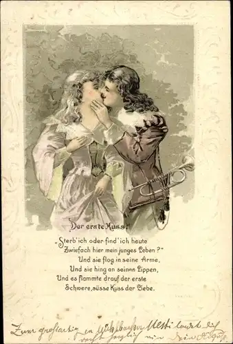 Präge Litho Trompeter von Säckingen, Der erste Kuss, Amor