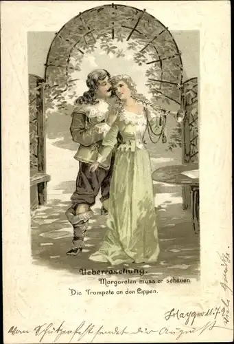 Präge Litho Trompeter von Säckingen, Überraschung, Margareten muss er schauen