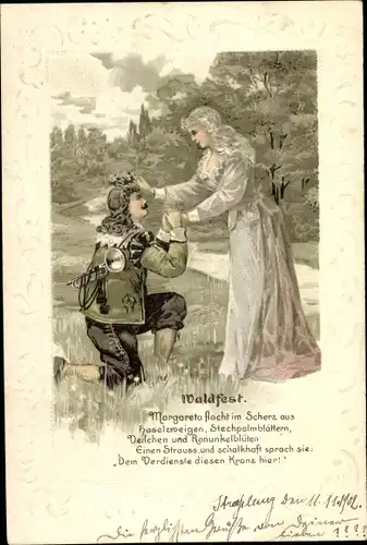 Präge Litho Trompeter von Säckingen, Waldfest, Margareta, Blumenkranz