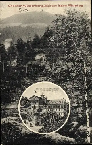 Ak Ostrau Bad Schandau in Sachsen, Grosser Winterberg, Blick vom kleinen Winterberg, Hotel 