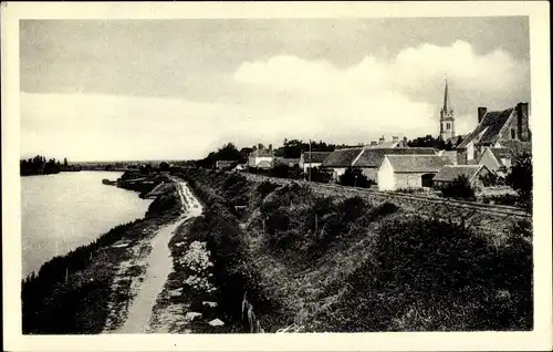 Ak Thésée Loir et Cher, Vue prise du Pont sur le Cher, Le Chemin de Halage et la ligne de Tours