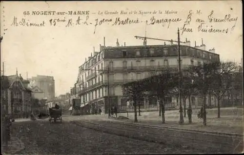 Ak Nogent sur Marne Val de Marne, La Grande Rue et le Square de la Mairie