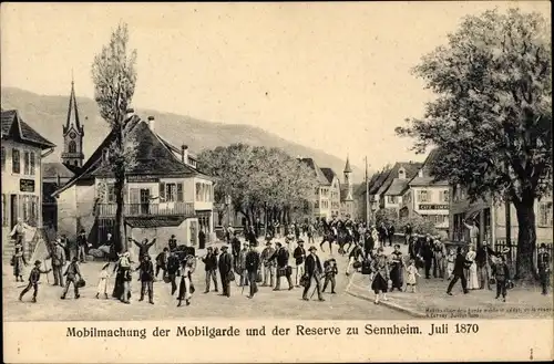 Ak Cernay Sennheim Elsass Haut Rhin, Mobilmachung der Mobilgarde un der Reserve, Juli 1870, Hôtel