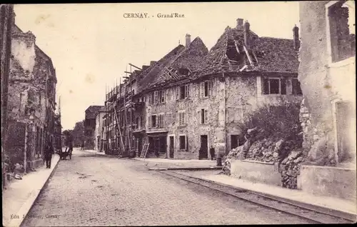 Ak Cernay Sennheim Elsass Haut Rhin, Grand'Rue, Kriegszerstörungen, I. WK