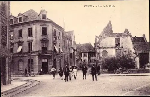 Ak Cernay Sennheim Elsass Haut Rhin, Rue de la Croix, Café