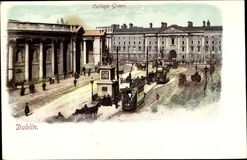 Ak Dublin Irland, College Green, Tramway Line Nr. 8