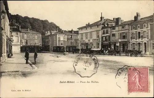 Ak Saint Mihiel Meuse, Place des Halles, Hôtel du Cygne, Articles de Pêche