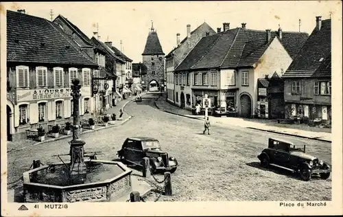 Ak Mutzig Elsass Bas Rhin, Place du Marché, Brasserie