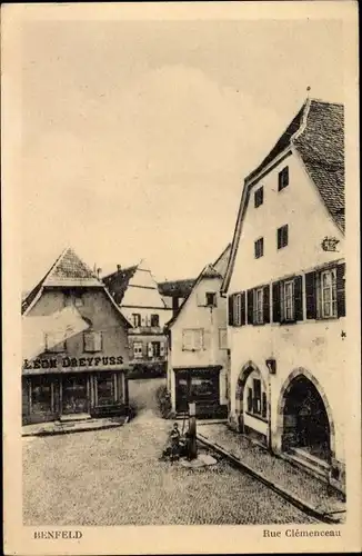 Ak Benfeld Elsass Bas Rhin, Rue Clémenceau, Léon Dreyfuss magasin