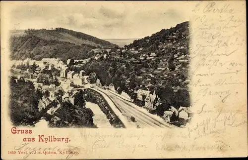 Ak Kyllburg in der Eifel, Panorama vom Ort, Bahnstrecke