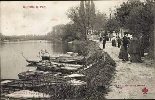 Ak Joinville le Pont Val de Marne, Uferweg, Spaziergänger, Boote