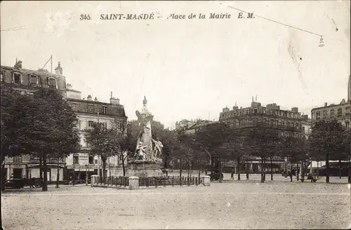 Ak Saint Mande Val de Marne, Place de la Mairie, Denkmal, Cafe de la Mairie, Restaurant