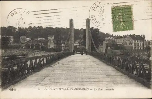 Ak Villeneuve Saint Georges Val de Marne, Le Pont suspendu, Hängebrücke