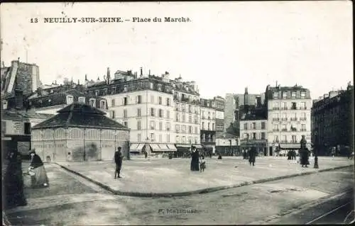Ak Neuilly sur Seine Hauts de Seine, Place du Marché, Marktplatz, Geschäftshäuser
