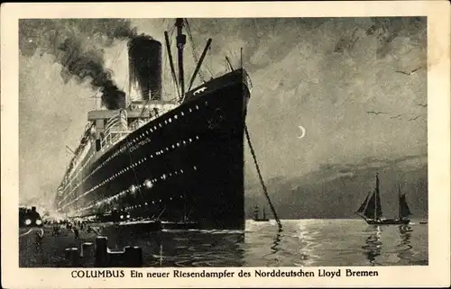 Künstler Ak Dampfschiff Columbus, Norddeutscher Lloyd Bremen