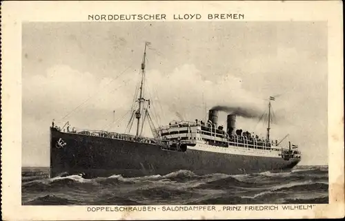 Ak Dampfschiff Prinz Friedrich Wilhelm, Norddeutscher Lloyd Bremen, Doppelschrauben Salondampfer