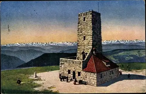 Ak Feldberg im Schwarzwald, Feldbergturm, Gebirgskette, Besucher