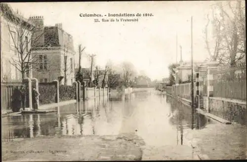 Ak Colombes Hauts de Seine, Inondations 1910, Rue de la Fraternité, Hochwasser, Villen