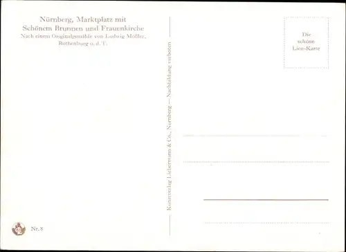 Künstler Ak Mößler, L., Nürnberg Mittelfranken Bayern, Marktplatz, Schöner Brunnen und Frauenkirche