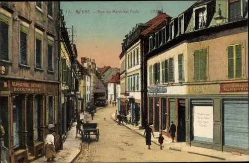 Ak Bitche Bitsch Lothringen Moselle, Rue du Marechal Foch, Boulangerie Alphonse Dehmel, Geschäfte