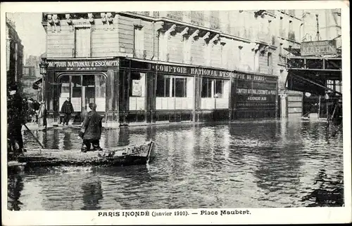 Ak Paris, Inondation 1910, Place Maubert, Hochwasser, Comptoir Nationale d'Escompte