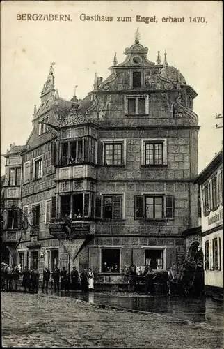 Ak Bad Bergzabern Rheinland Pfalz, Gasthaus zum Engel, Fassade, Giebel, Anwohner