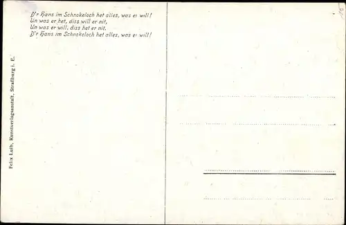 Künstler Ak Spindler, C., D'r Hans im Schnokeloch, Elsässer Trachten