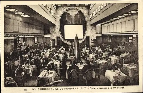 Ak Paquebot Ile de France, CGT, Salle à manger des 1re Classe