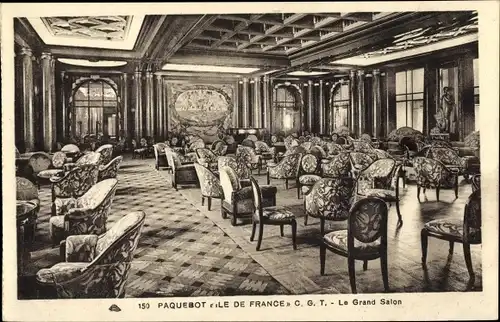 Ak Paquebot Ile de France, CGT, Le Grand Salon