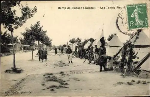 Ak Sissonne Aisne, Camp, les tentes, Militärlager