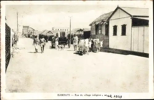 Ak Djibouti Dschibuti, Rue du village indigène, Straßenszene