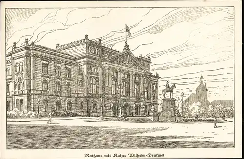 Künstler Ak Hamburg Altona, Rathaus, Kaiser Wilhelm Reiterdenkmal