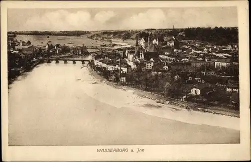 Ak Wasserburg am Inn in Oberbayern, Stadtpanorama, Brücke, Kirchen