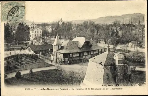 Ak Lons le Saunier Jura, Le Casino et le Quartier de la Chevalerie, Kavalleriekaserne
