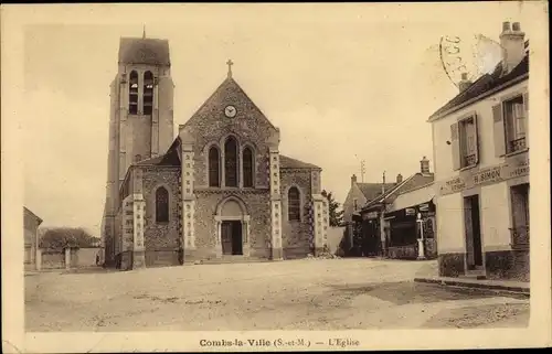 Ak Combs la Ville Seine et Marne, L'Eglise, Kirche, Geschäftshaus H. Simon