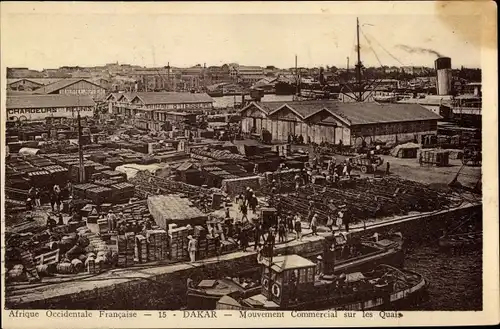 Ak Dakar Senegal, Mouvement Commercial sur les Quais, Hafen, Lagerhäuser, Arbeiter