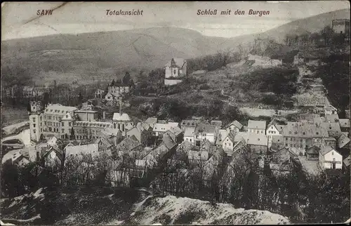 Ak Sayn Bendorf in Rheinland Pfalz, Totalansicht, Schloss, Burgruinen