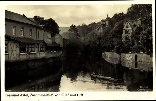 Ak Gemünd Schleiden in der Eifel, Olef-Urft Zusammenfluss, Bootsfahrt