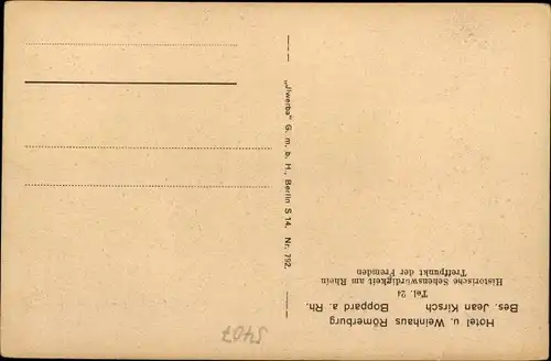 Ak Boppard im Rhein Hunsrück Kreis, Hotel Weinhaus Römerburg, Inh. Jean Kisch