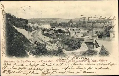 Ak Meudon Hauts de Seine, Panorama du Funiculaire, Sèvres, St. Cloud, mont Valérien