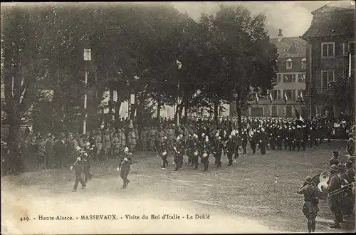 Ak Masevaux Masmünster Elsass Haut Rhin, Visite du Roi d'italie, Le Défilé