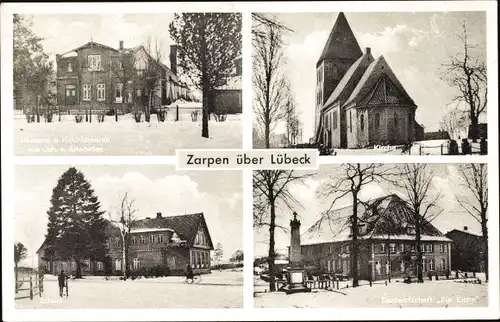 Ak Zarpen, Joh. v. Allwörden Bäckerei u. Kolonialwaren, Kirche, Gastwirtschaft Zur Eiche, Schule