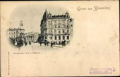 Ak Elberfeld Wuppertal NRW, Europäischer Hof und Bahnhof, Straßenansicht