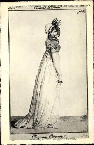 Künstler Ak Histoire du Costume de Louis XVI au Second Empire, Chapeau Cornette, Costume Parisien