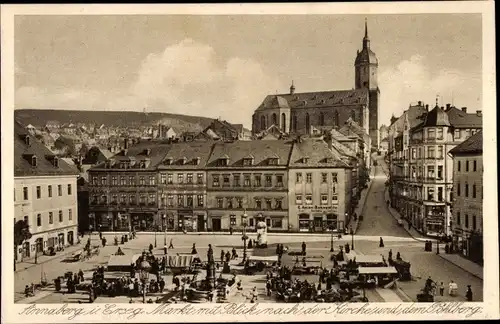 Ak Annaberg Buchholz Erzgebirge, Markt mit Blick nach der Kirche und dem Pöhlberg